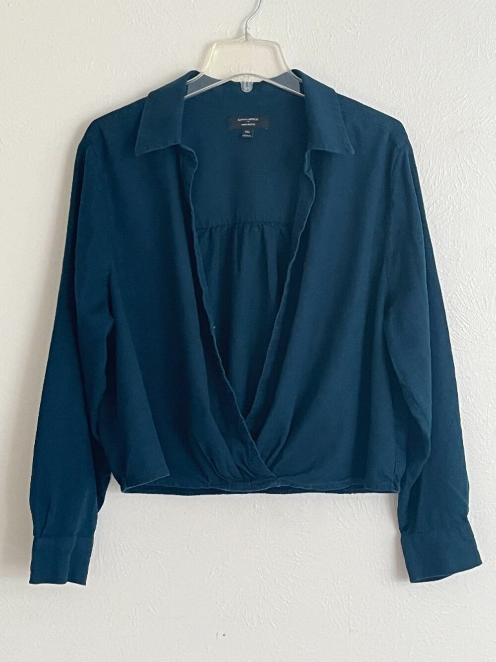 Banana Republic Women's Dark Teal Linen Blend Faux Wrap Top Size XXL Coastal